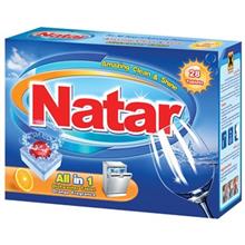 قرص ماشین ظرفشویی ناتار مدل All in One با رایحه پرتقال بسته 28 عددی Natar All in One Orange Dishwasher Tablet Pack of 28